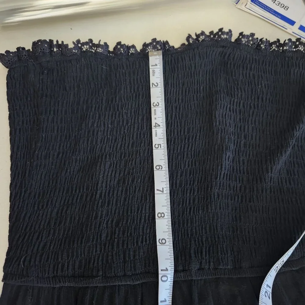 Zesica Maxi Dress Size XL Lace Trim Smocked Boho Beach Black Whimsigoth Fairy